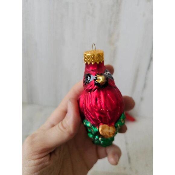 Glass Cardinal bird ornament Xmas tree set lot acorns tree - Picture 5 of 16